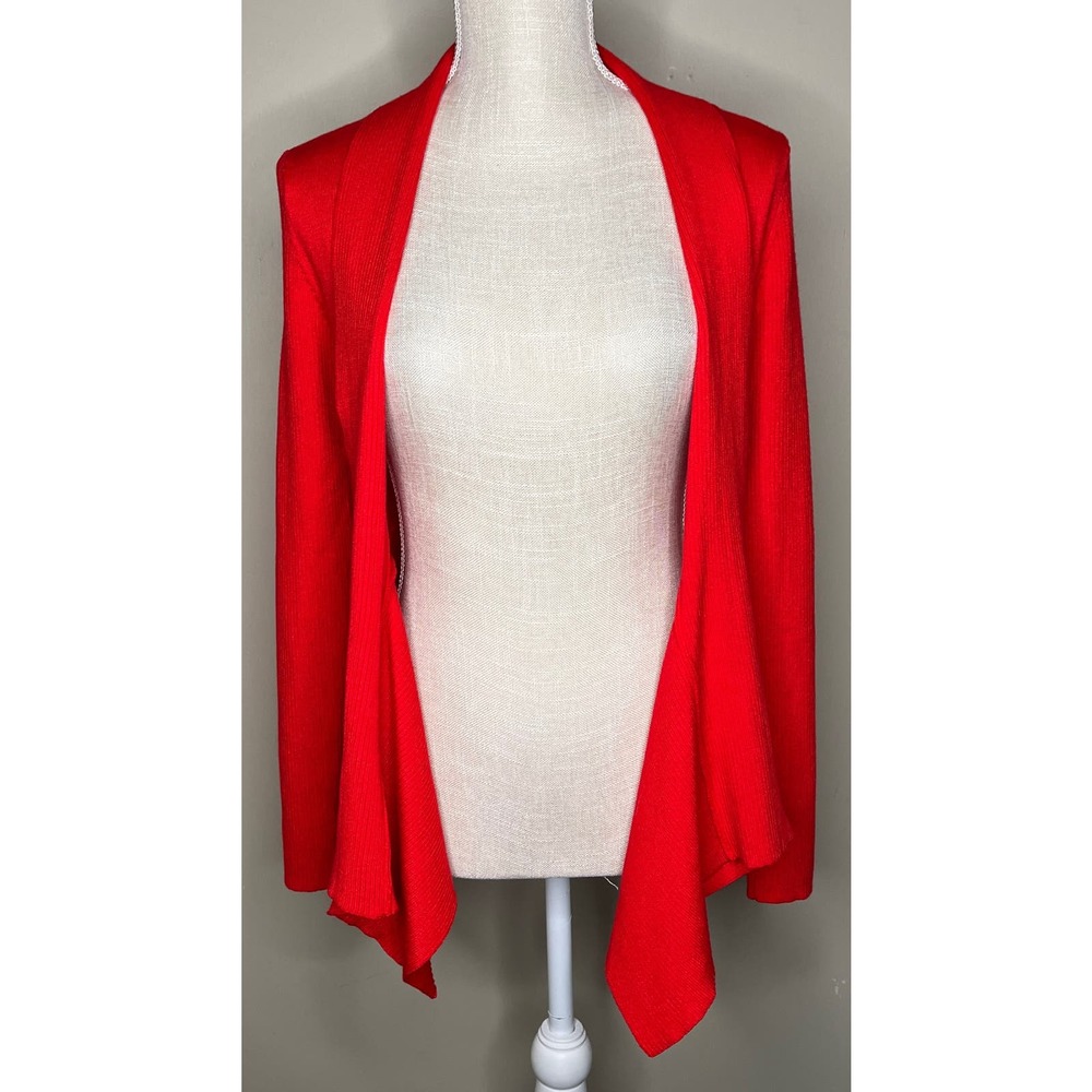 Verve Ami women’s bright red draped waterfall open front cardigan sweater NWT S